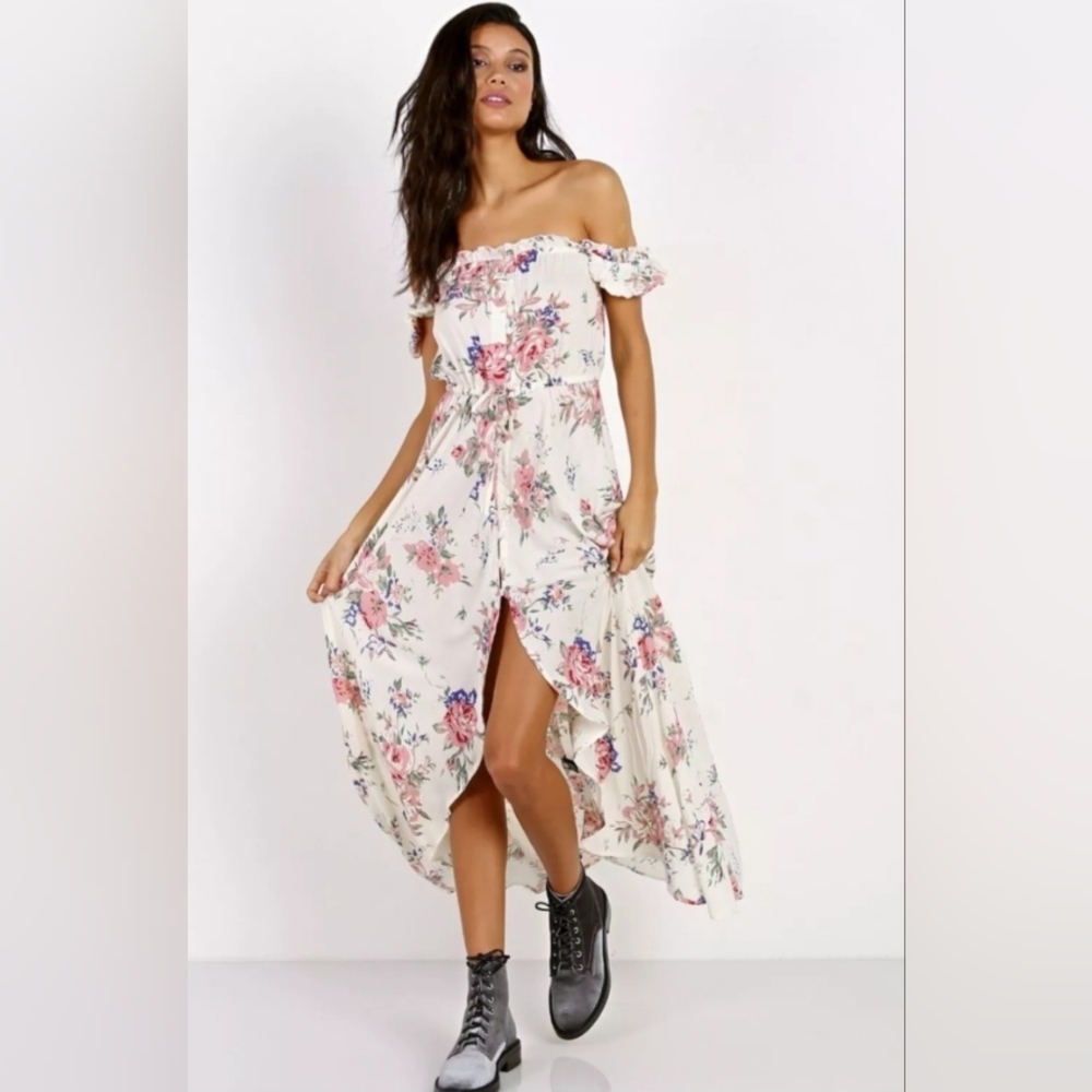 Auguste the Label Women’s Leila Button Down off-shoulder day dress floral size 4